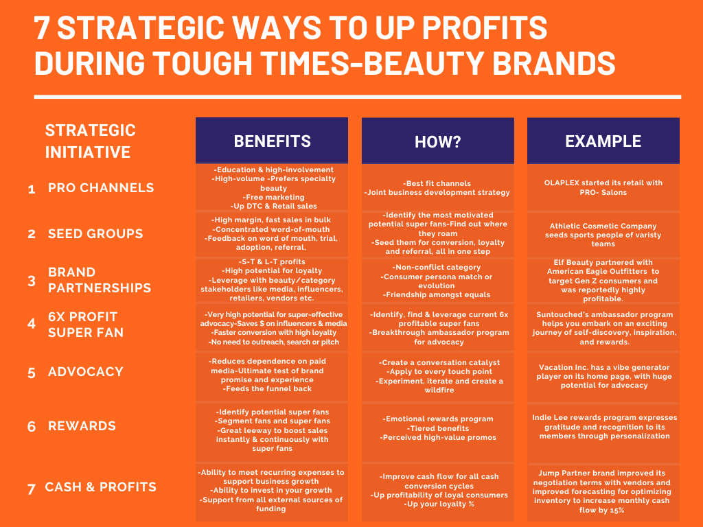 Summary of 7 strategic ways to up profits during tough times for beauty brands